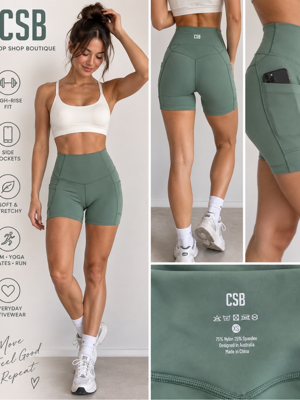 CSB Crop Shop Boutique Green Pocket Bike Shorts XS 6”